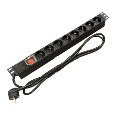 Блок 19" на 8 роз. нім. станд., 16А, 1U, з вимикачем, шнур 1.8м Блок 19" на 8 роз. нім. станд., 16А, 1U, з вимикачем, шнур 1.8м